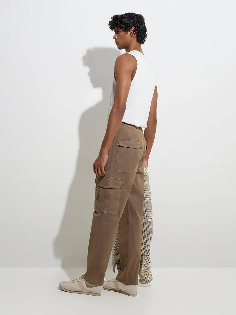 Nuon Brown Relaxed-Fit Mid-Rise Cotton-Blend Pants