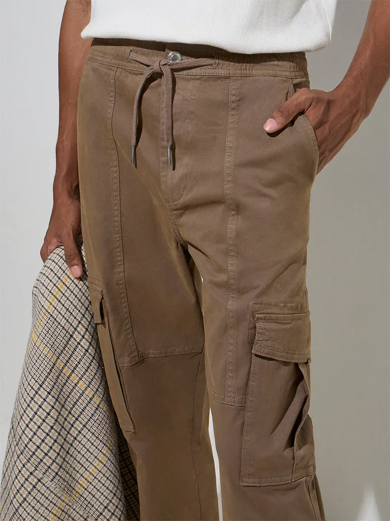 Nuon Brown Relaxed-Fit Mid-Rise Cotton-Blend Pants