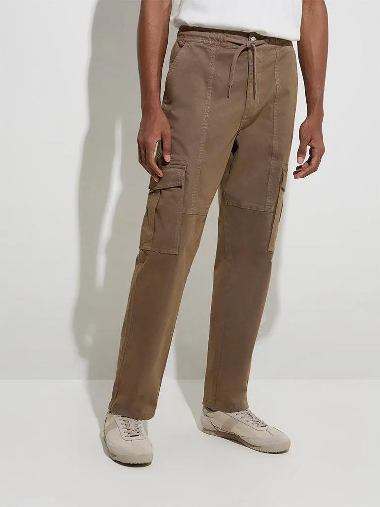 Nuon Brown Relaxed-Fit Mid-Rise Cotton-Blend Pants
