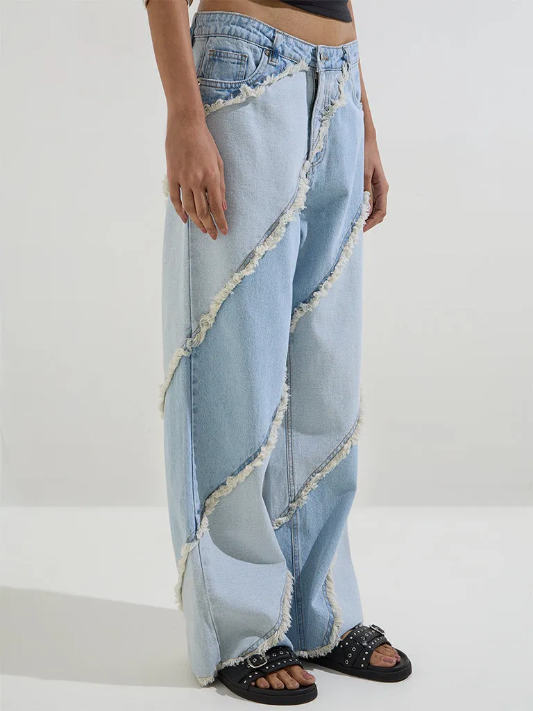 Nuon Light Blue Fringe-Detailed Relaxed-Fit High-Rise Jeans