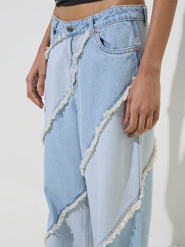 Nuon Light Blue Fringe-Detailed Relaxed-Fit High-Rise Jeans