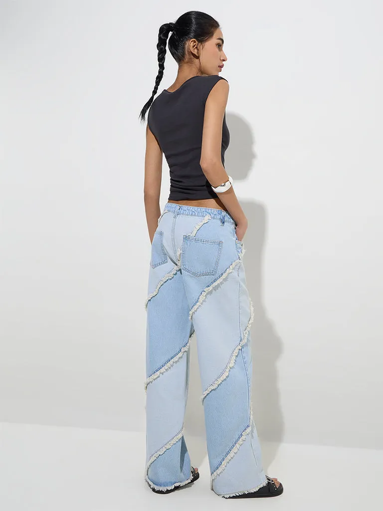 Nuon Light Blue Fringe-Detailed Relaxed-Fit High-Rise Jeans