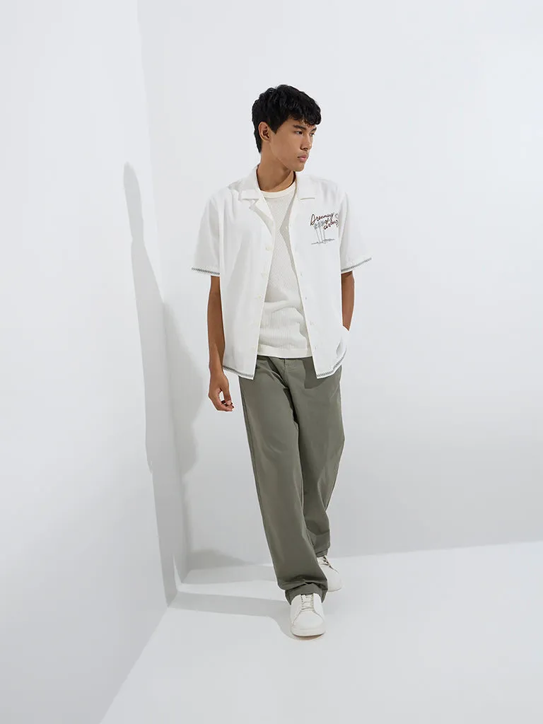 Nuon Light Olive Relaxed-Fit Cotton-Blend Chinos with Belt