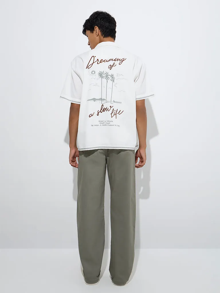 Nuon Light Olive Relaxed-Fit Cotton-Blend Chinos with Belt