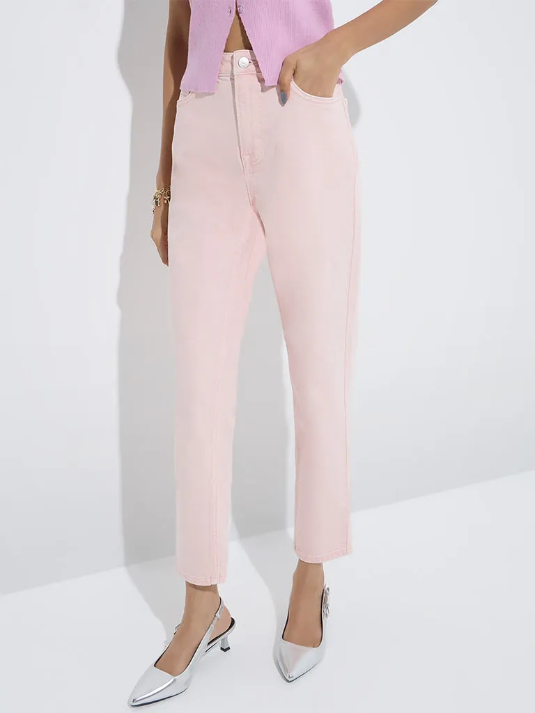 Nuon Light Pink Slim-Fit High-Rise Jeans