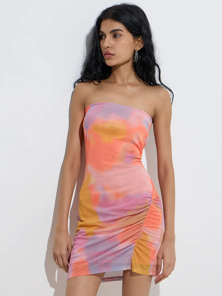 Nuon Multicolour Tie-Dye Printed Bodycon Dress