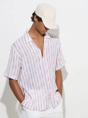 Nuon Pink Stripe Printed Relaxed-Fit Shirt