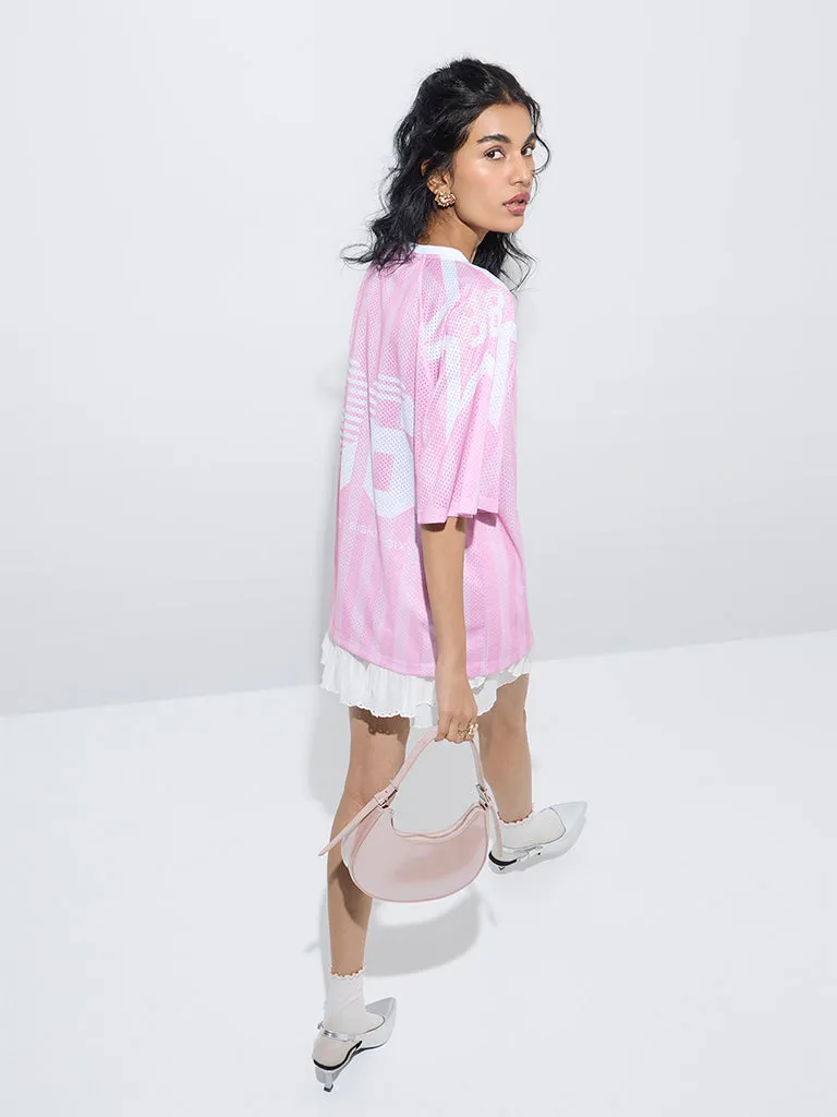 Nuon Pink Text Design Jersey T-Shirt