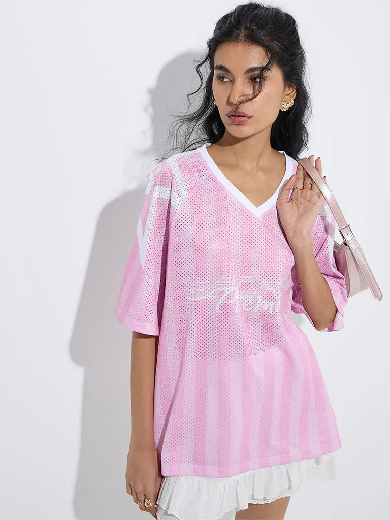 Nuon Pink Text Design Jersey T-Shirt