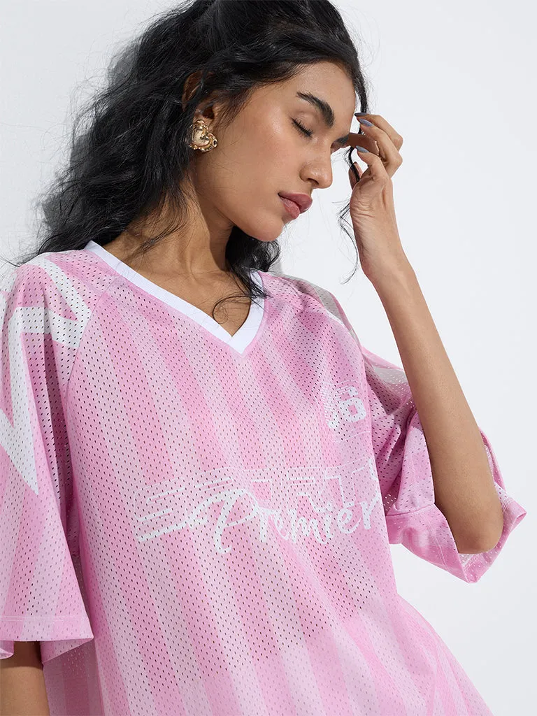 Nuon Pink Text Design Jersey T-Shirt