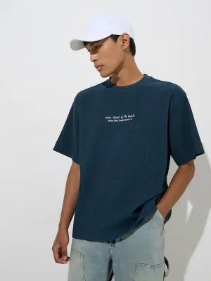 Nuon Teal Text Design Relaxed-Fit T-Shirt