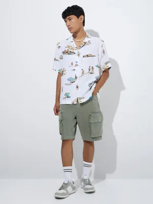 Nuon White Beach-Inspired Relaxed-Fit Cotton-Blend Shirt