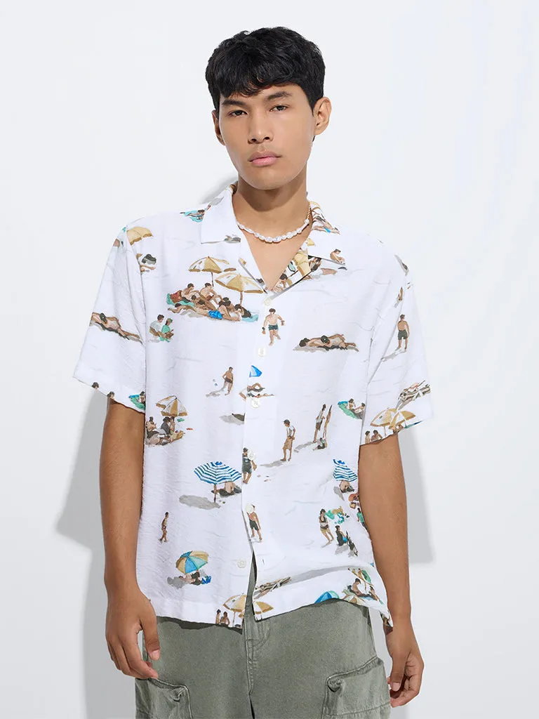 Nuon White Beach-Inspired Relaxed-Fit Cotton-Blend Shirt