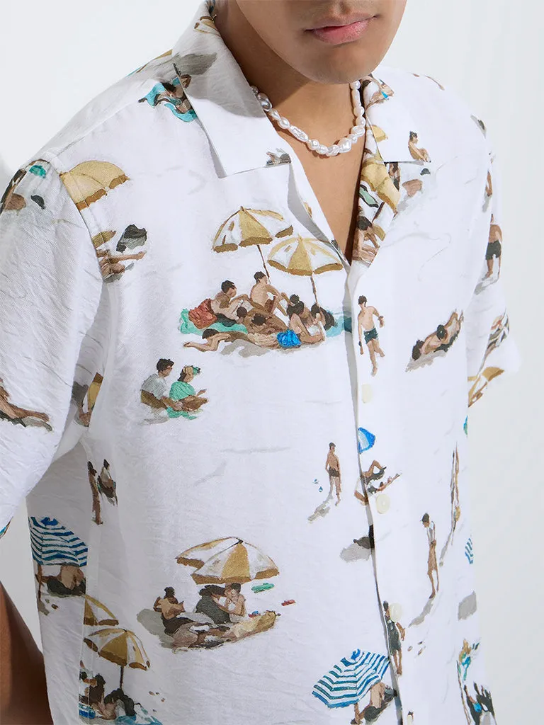 Nuon White Beach-Inspired Relaxed-Fit Cotton-Blend Shirt