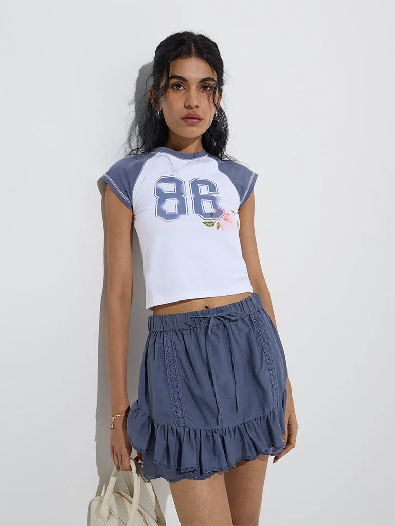 Nuon White Printed Cotton T-Shirt