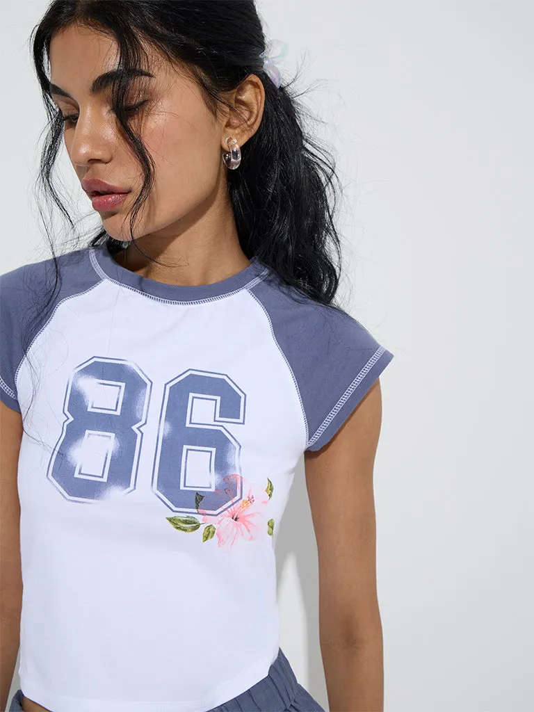 Nuon White Printed Cotton T-Shirt