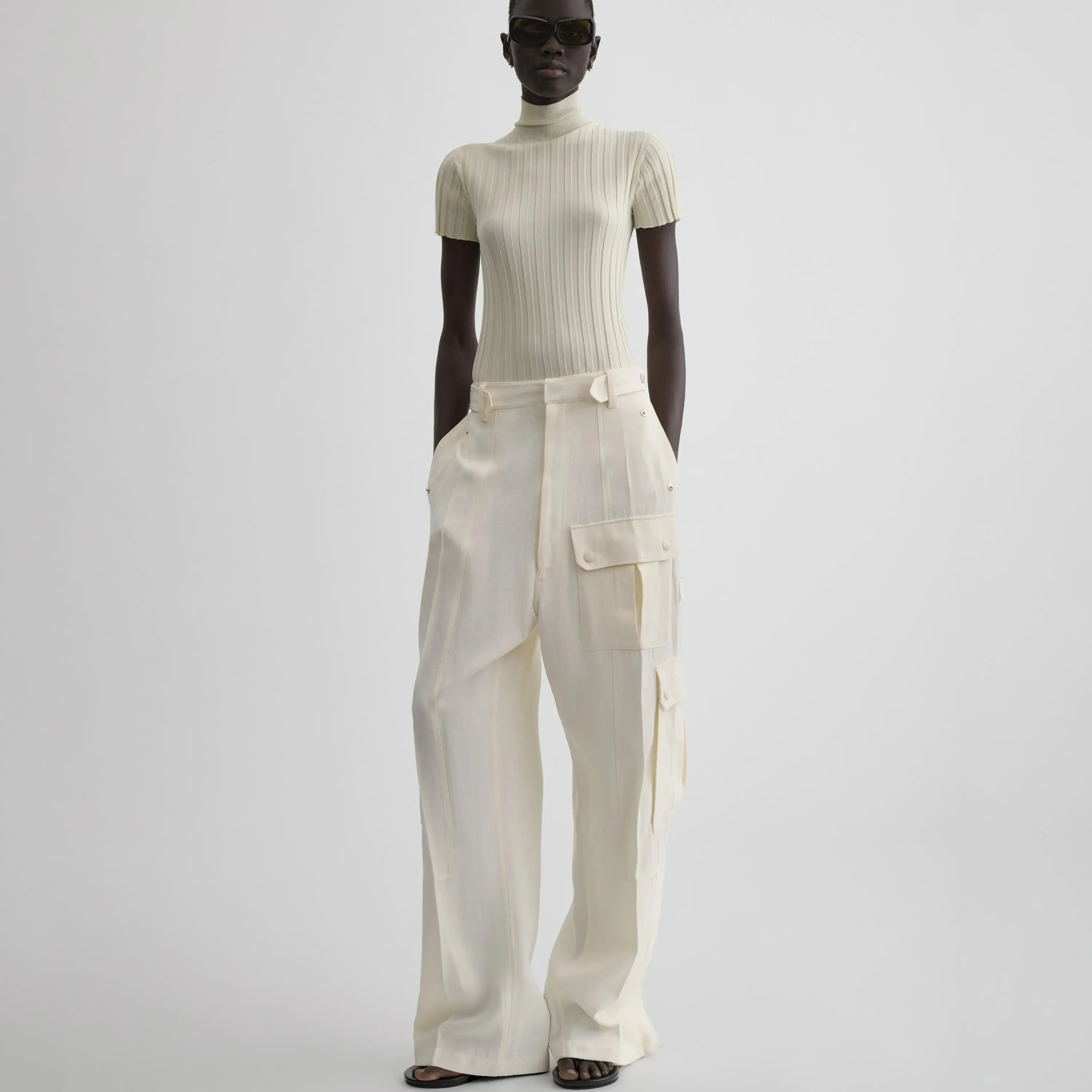 PATCH POCKET CARGO TROUSERS | parchment viscose silk