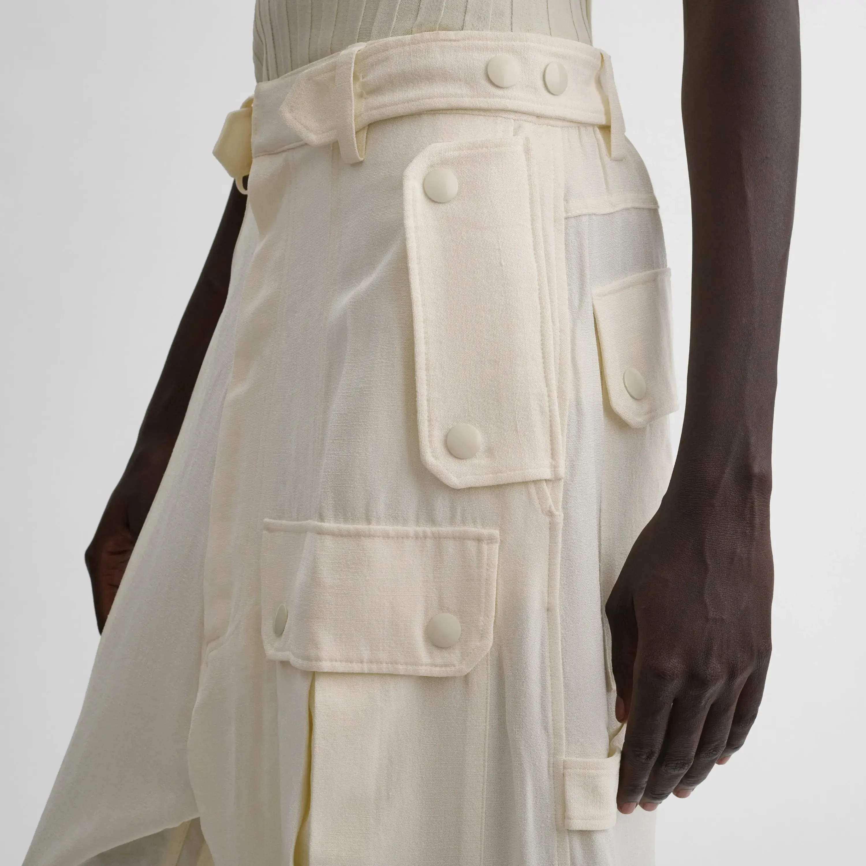 PATCH POCKET CARGO TROUSERS | parchment viscose silk