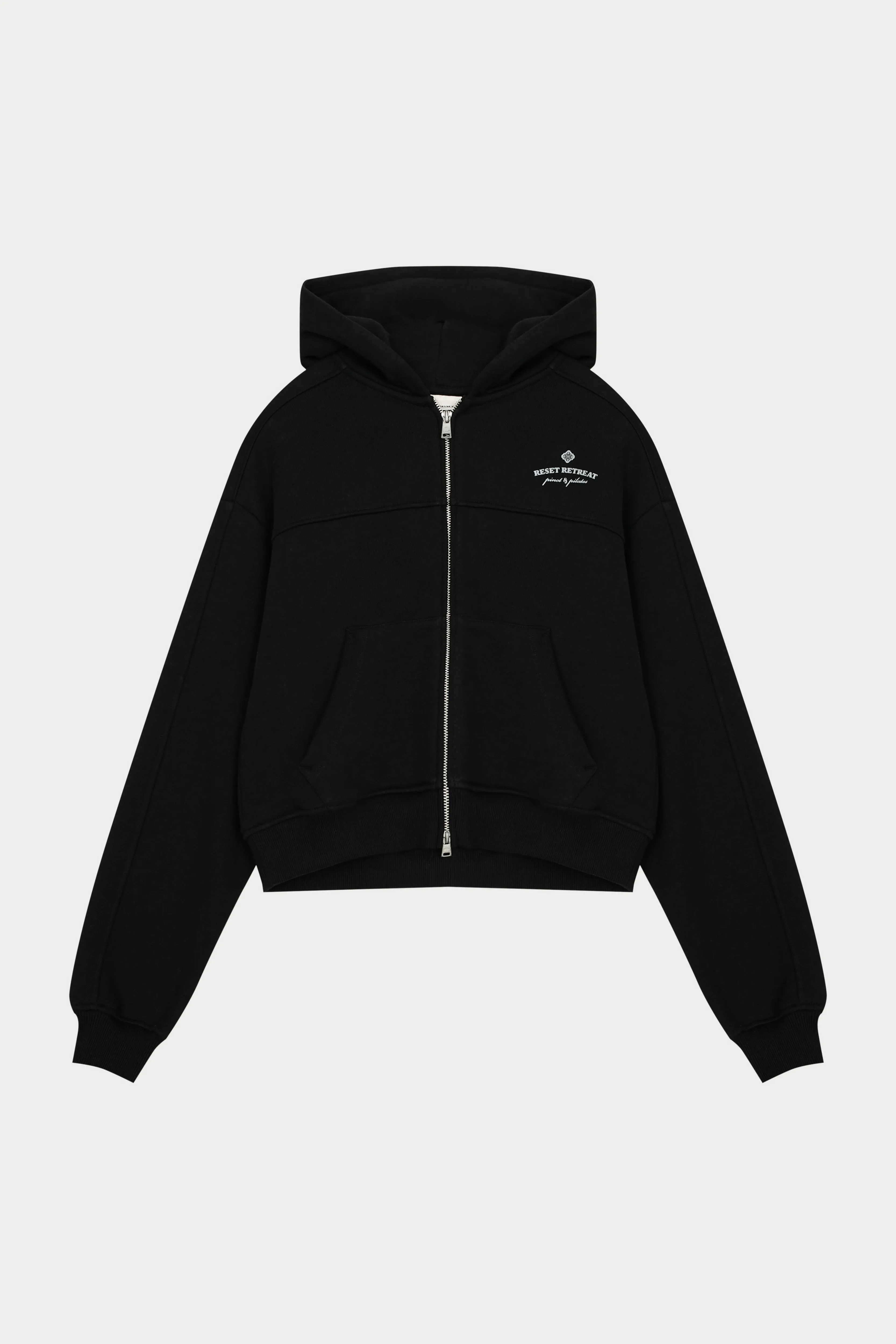 PILATES & PINOT ZIP THROUGH CROPPED HOODIE - BLACK