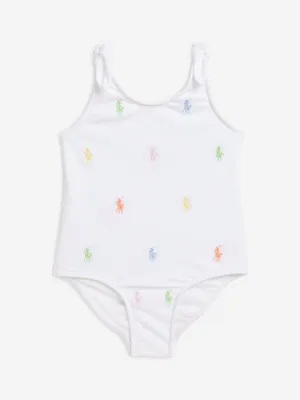 Ralph Lauren Baby Girls Logo Swimsuit in White