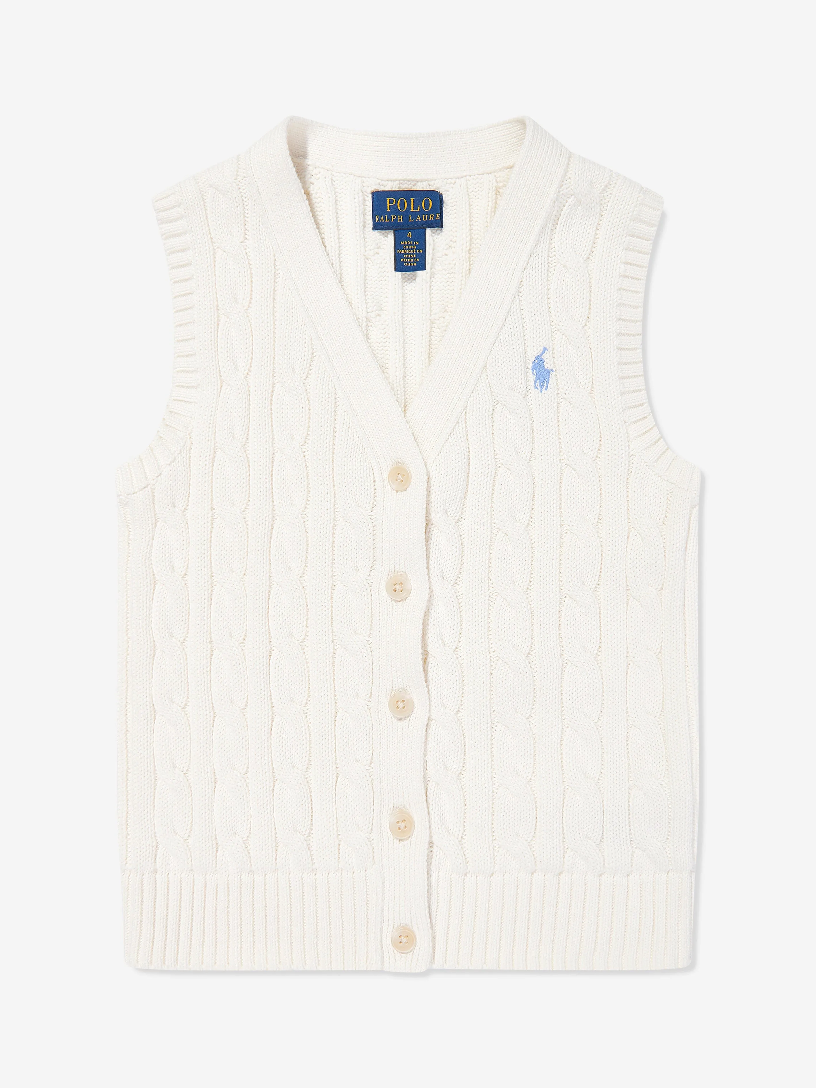 Ralph Lauren Girls Cable Knit Jumper Waistcoat in Ivory