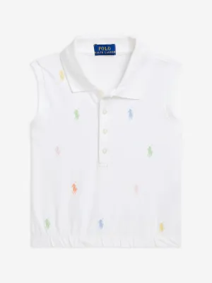 Ralph Lauren Girls Sleeveless Logo Polo Shirt in White