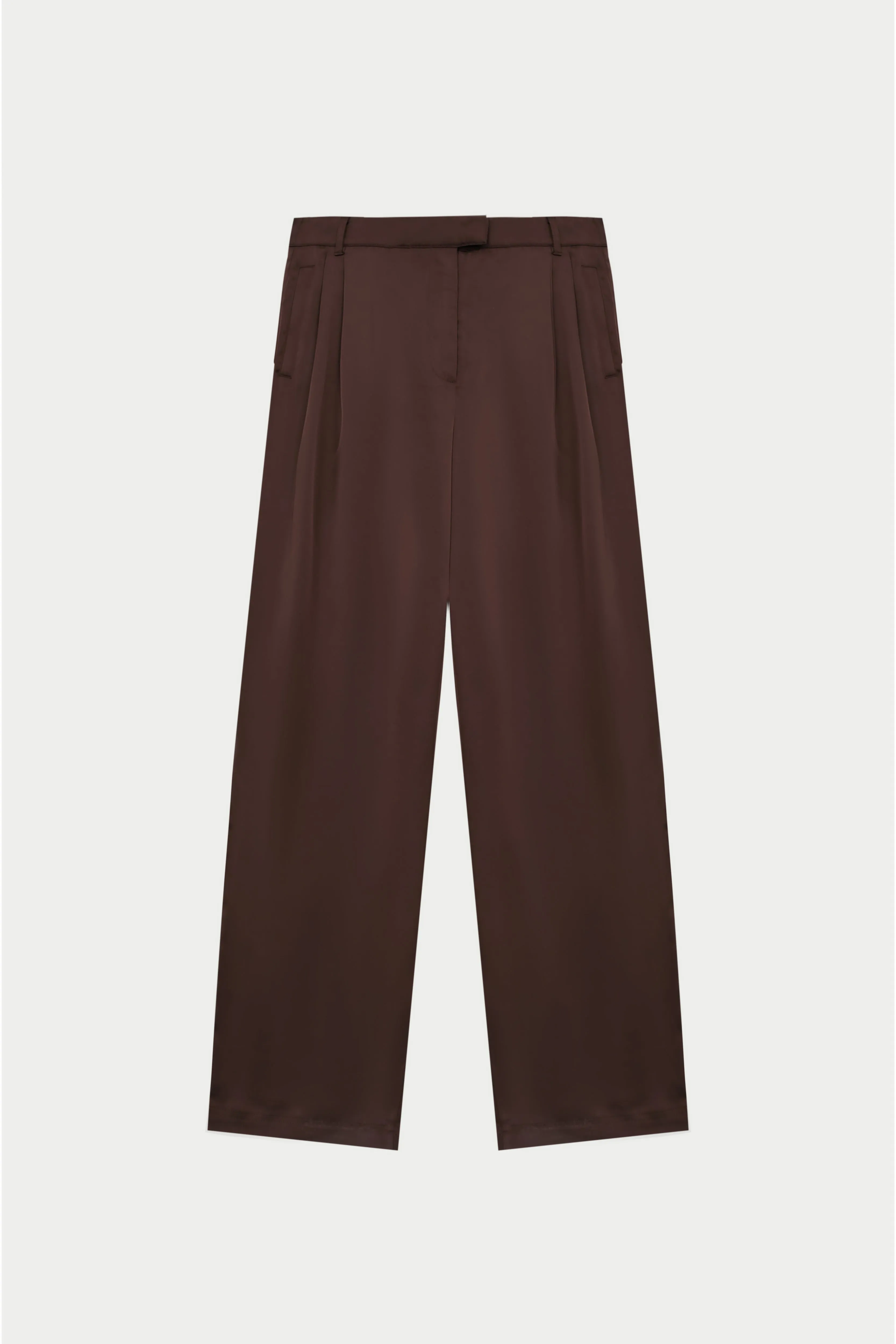 SATIN TAILORED RELAXED TROUSER - DEEP CHOCOLATE