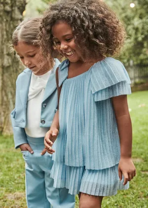 Sky Asymmetric Pleated Dress