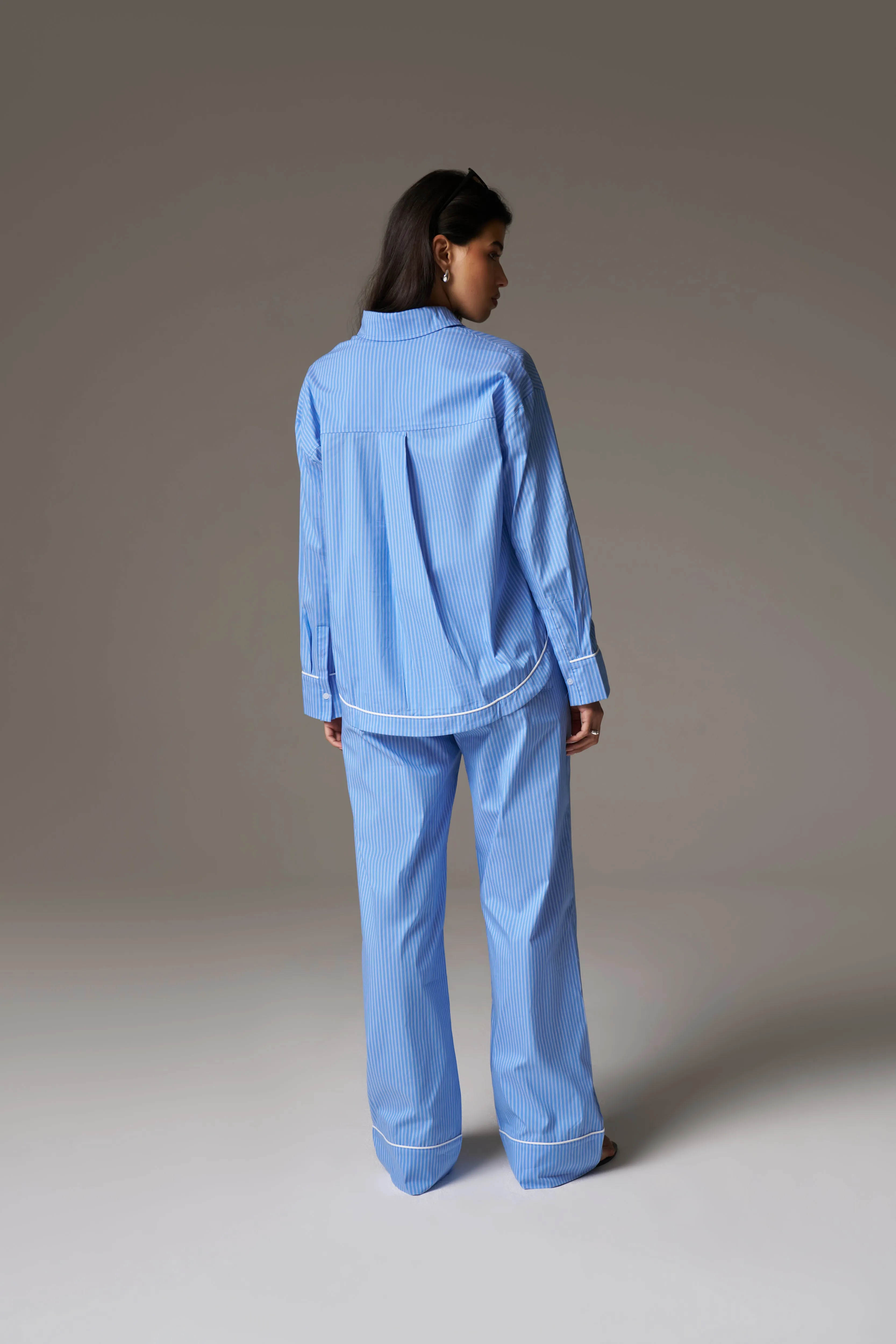 STRIPE PIPED EMBLEM TROUSERS - BLUE
