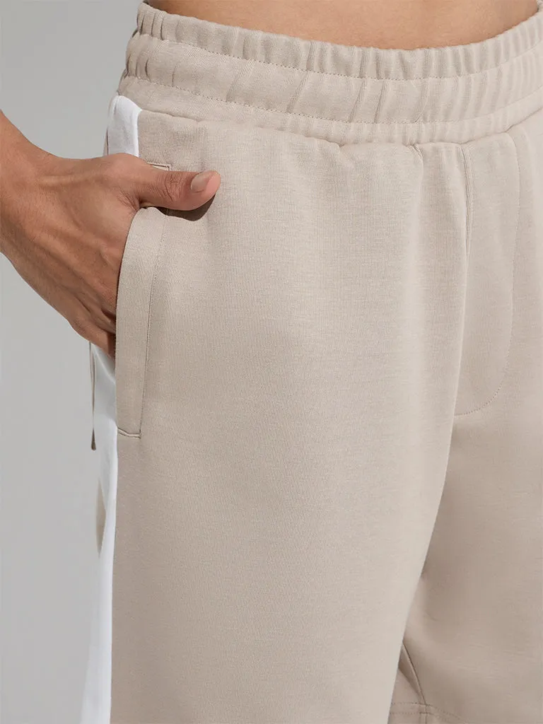 Studiofit Beige Relaxed-Fit Mid-Rise Cotton-Blend Shorts