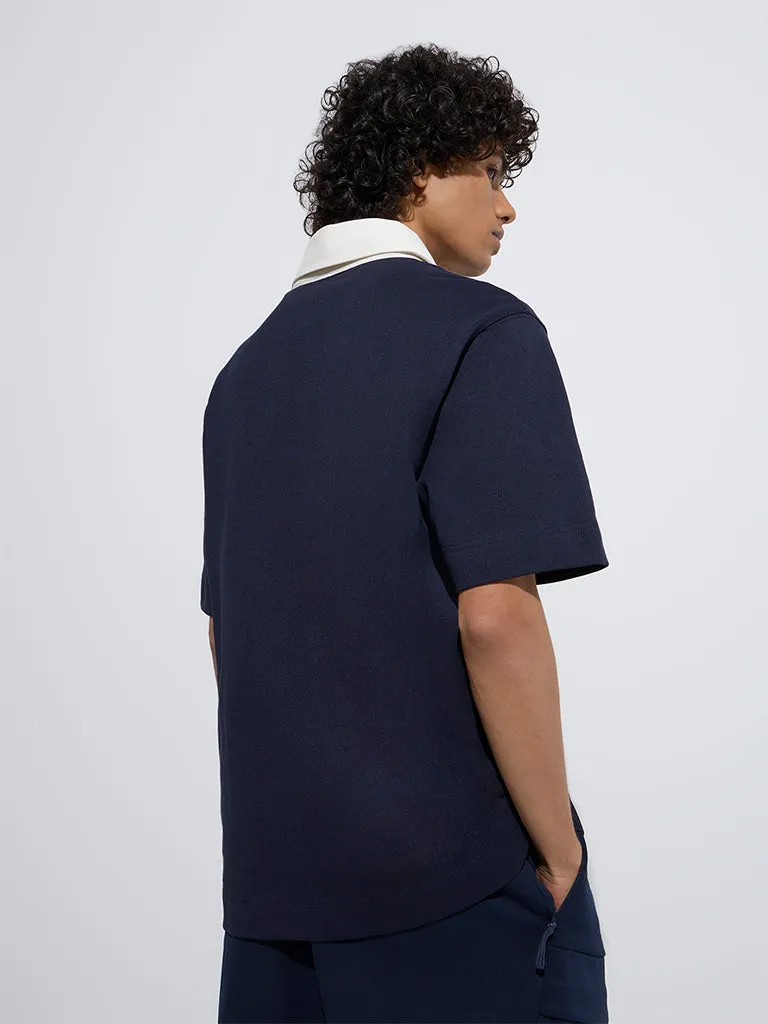 Studiofit Navy Relaxed-Fit Cotton-Blend Polo T-Shirt