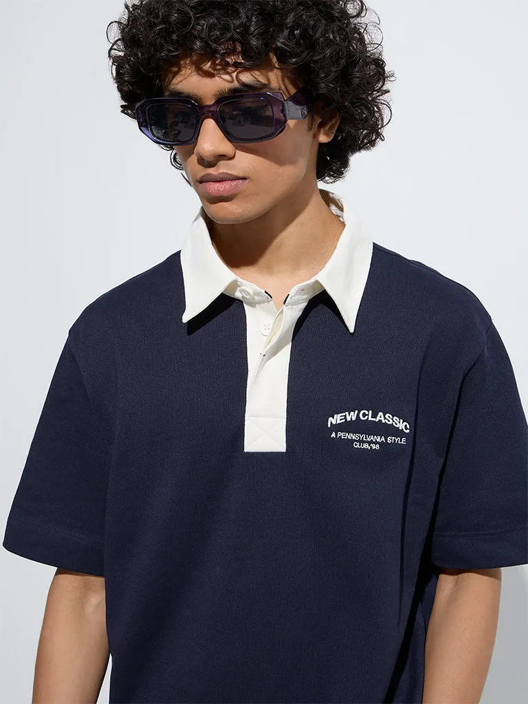 Studiofit Navy Relaxed-Fit Cotton-Blend Polo T-Shirt