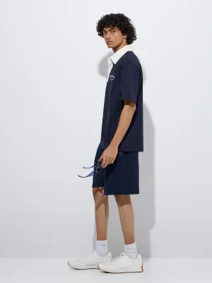 Studiofit Navy Relaxed-Fit Cotton-Blend Polo T-Shirt