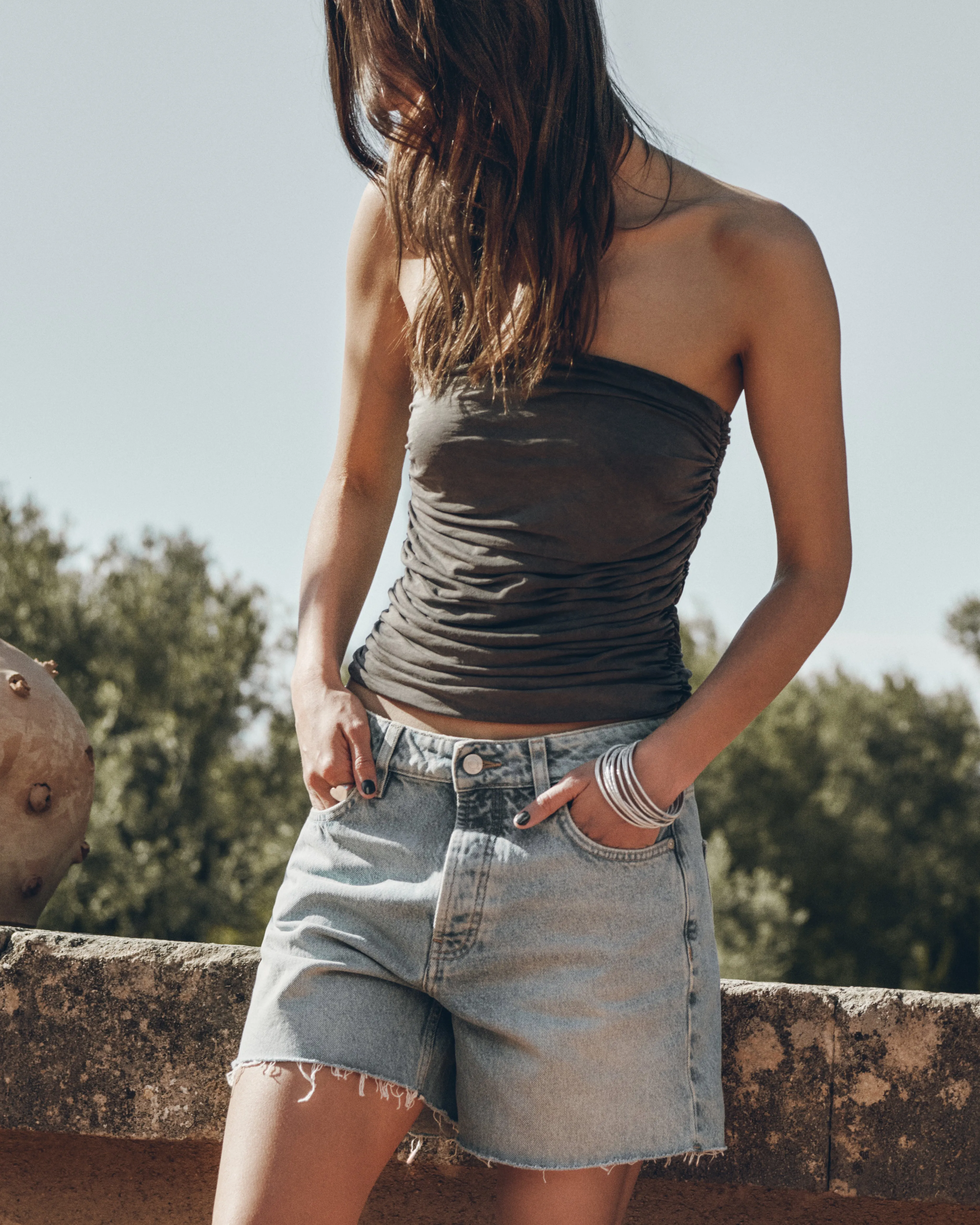 The Dark Faded Ruched Bandeau Top