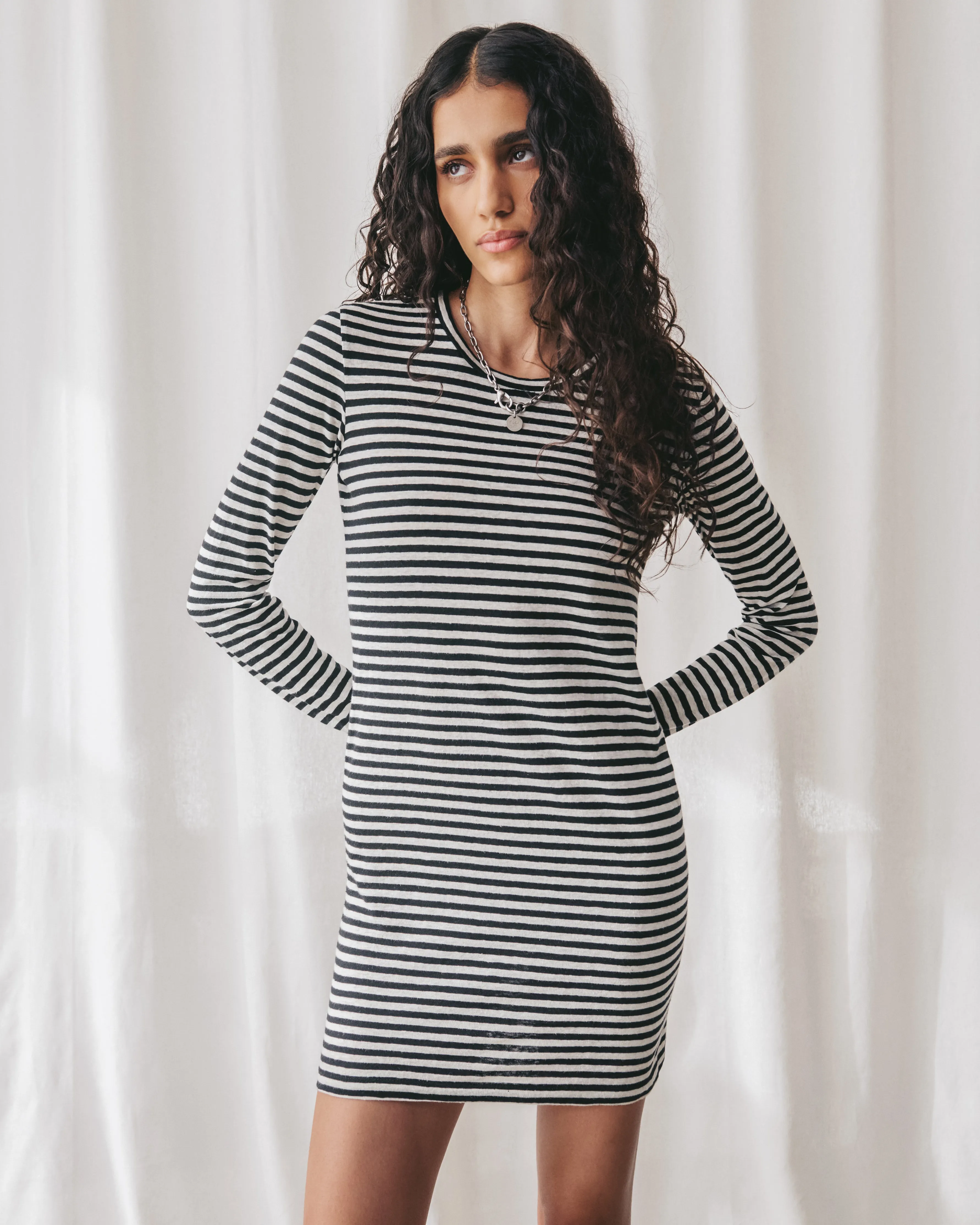 The Striped Short Linen Longsleeve Dress