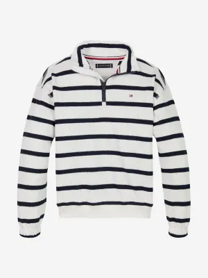 Tommy Hilfiger Boys Breton Stripe Half Zip Sweatshirt in White