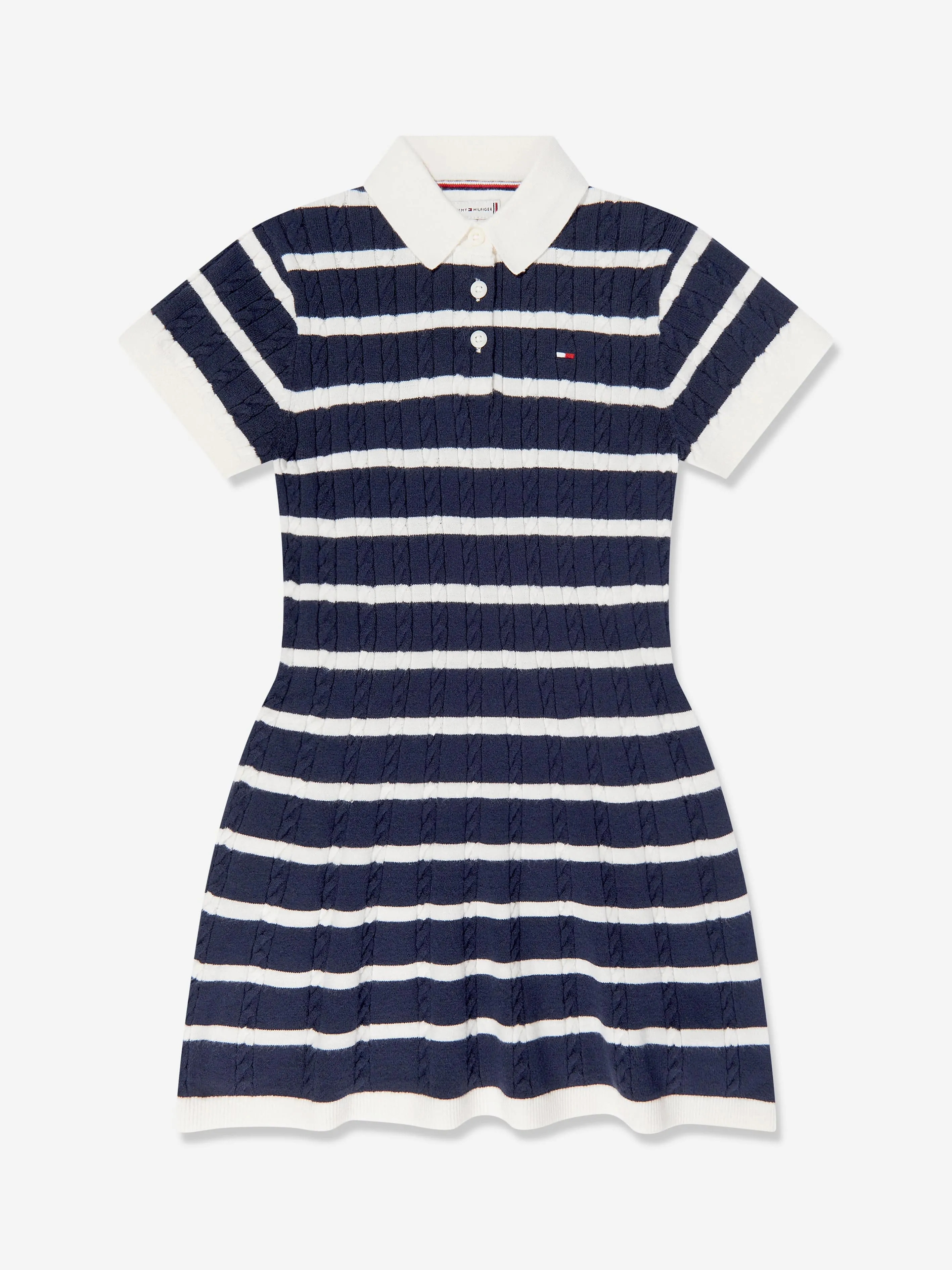 Tommy Hilfiger Girls Cable Knit Polo Dress in Navy