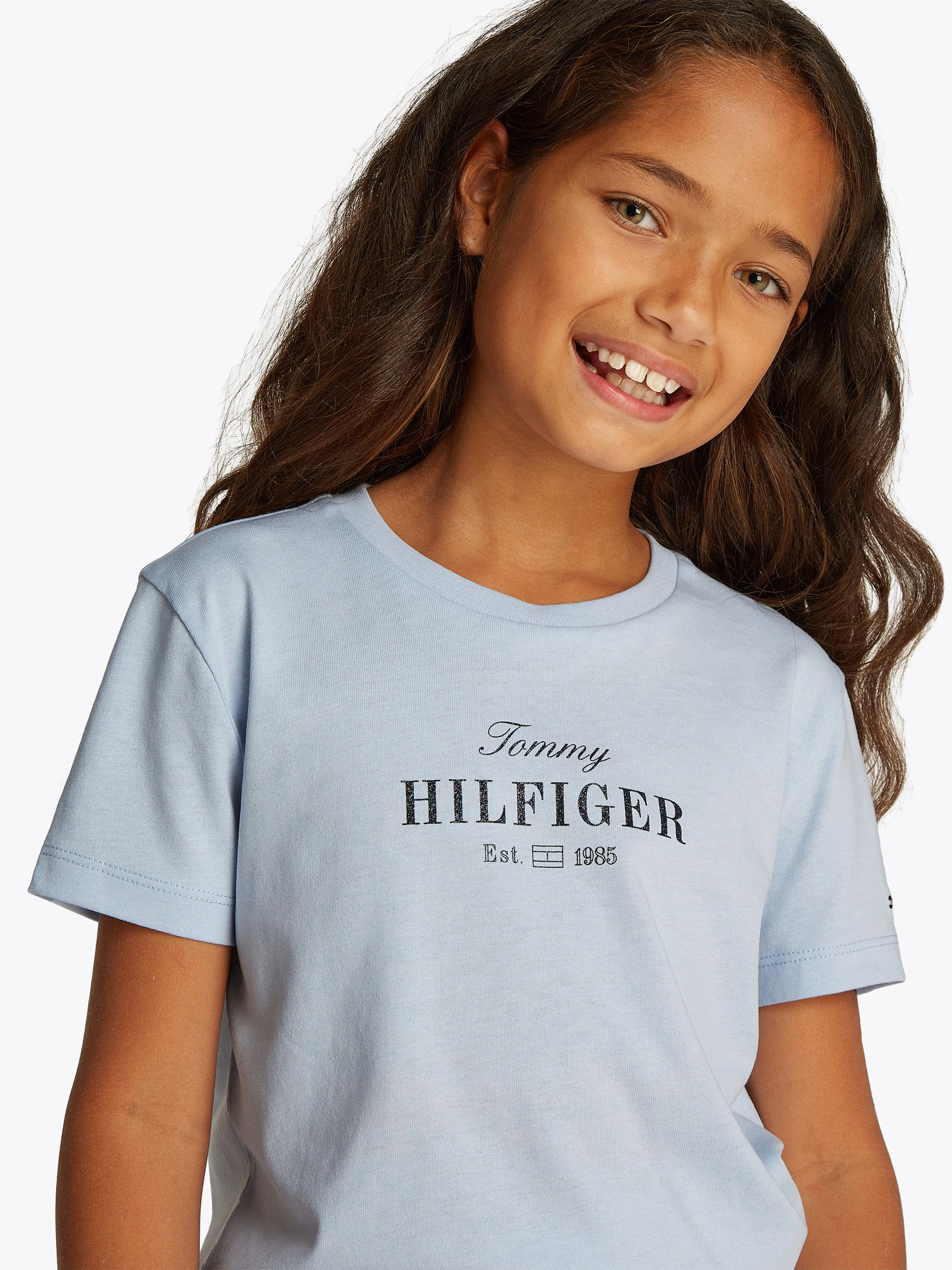 Tommy Hilfiger Girls Script Logo T-Shirt in Blue