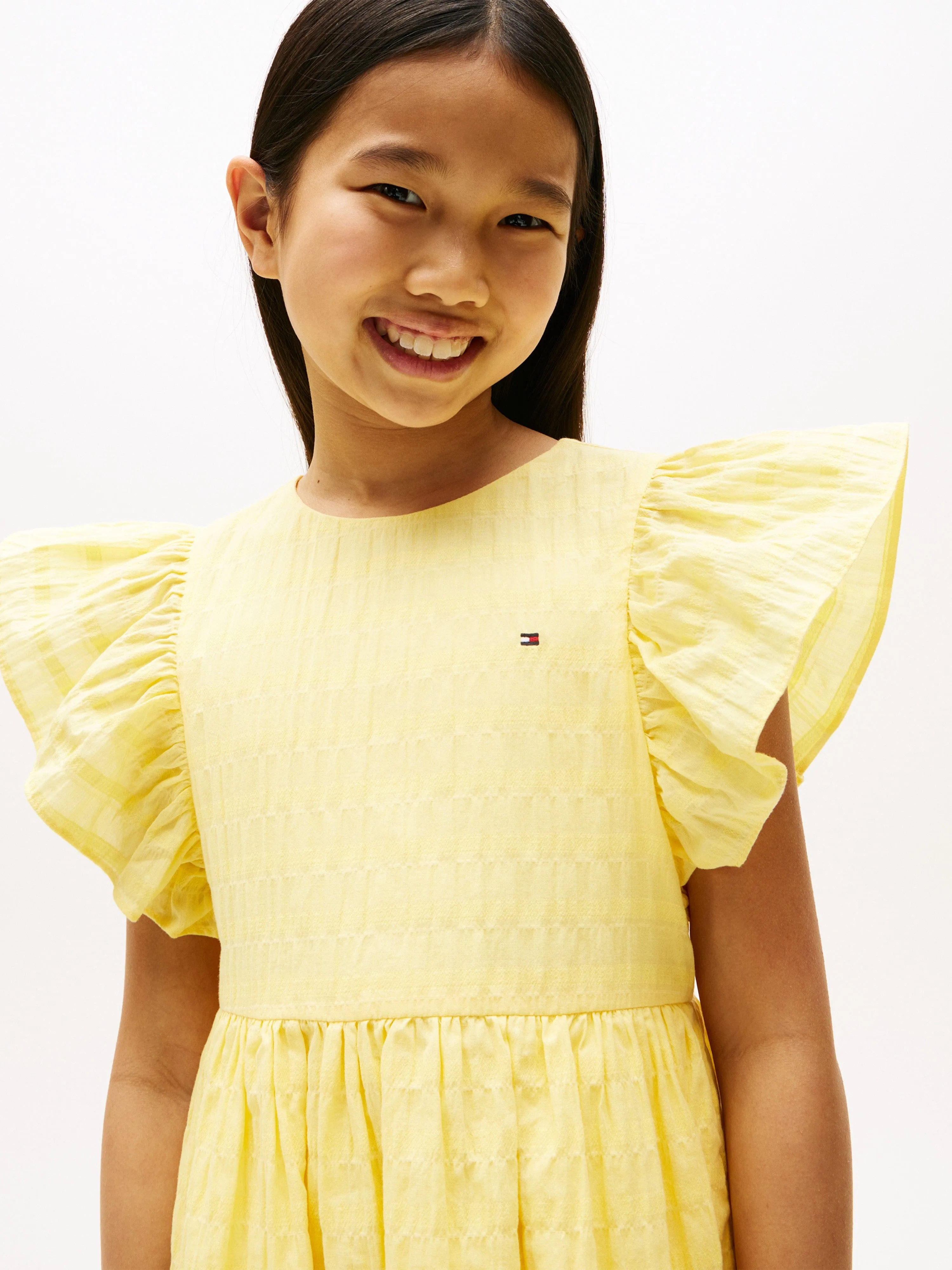 Tommy Hilfiger Girls Textured Cotton Dress in Yellow