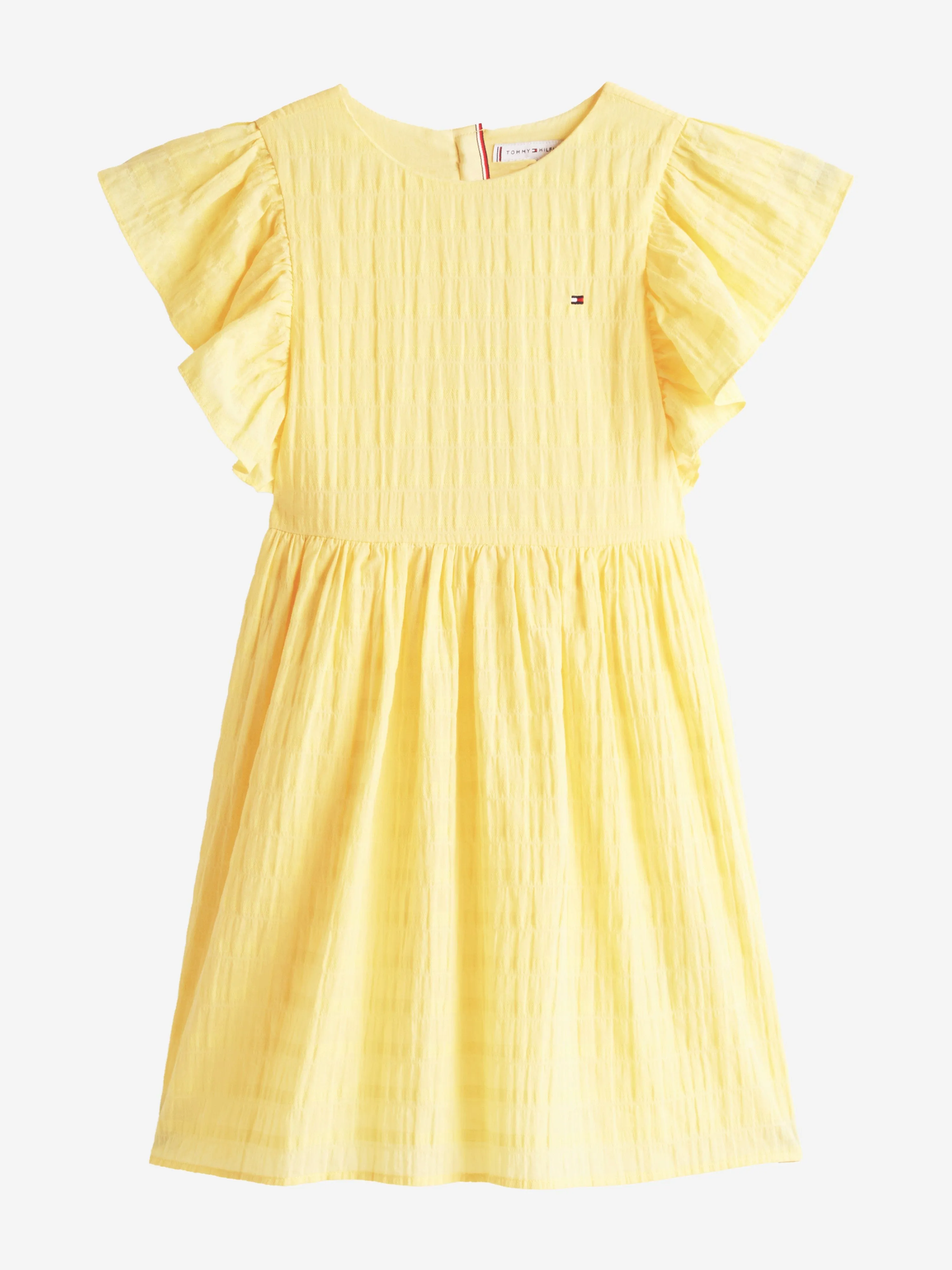 Tommy Hilfiger Girls Textured Cotton Dress in Yellow