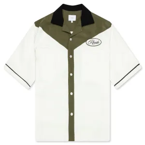 Town and Country Bowling Shirt - Military Green/Off White