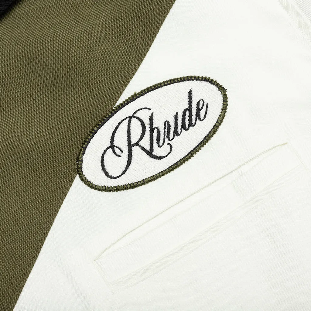 Town and Country Bowling Shirt - Military Green/Off White