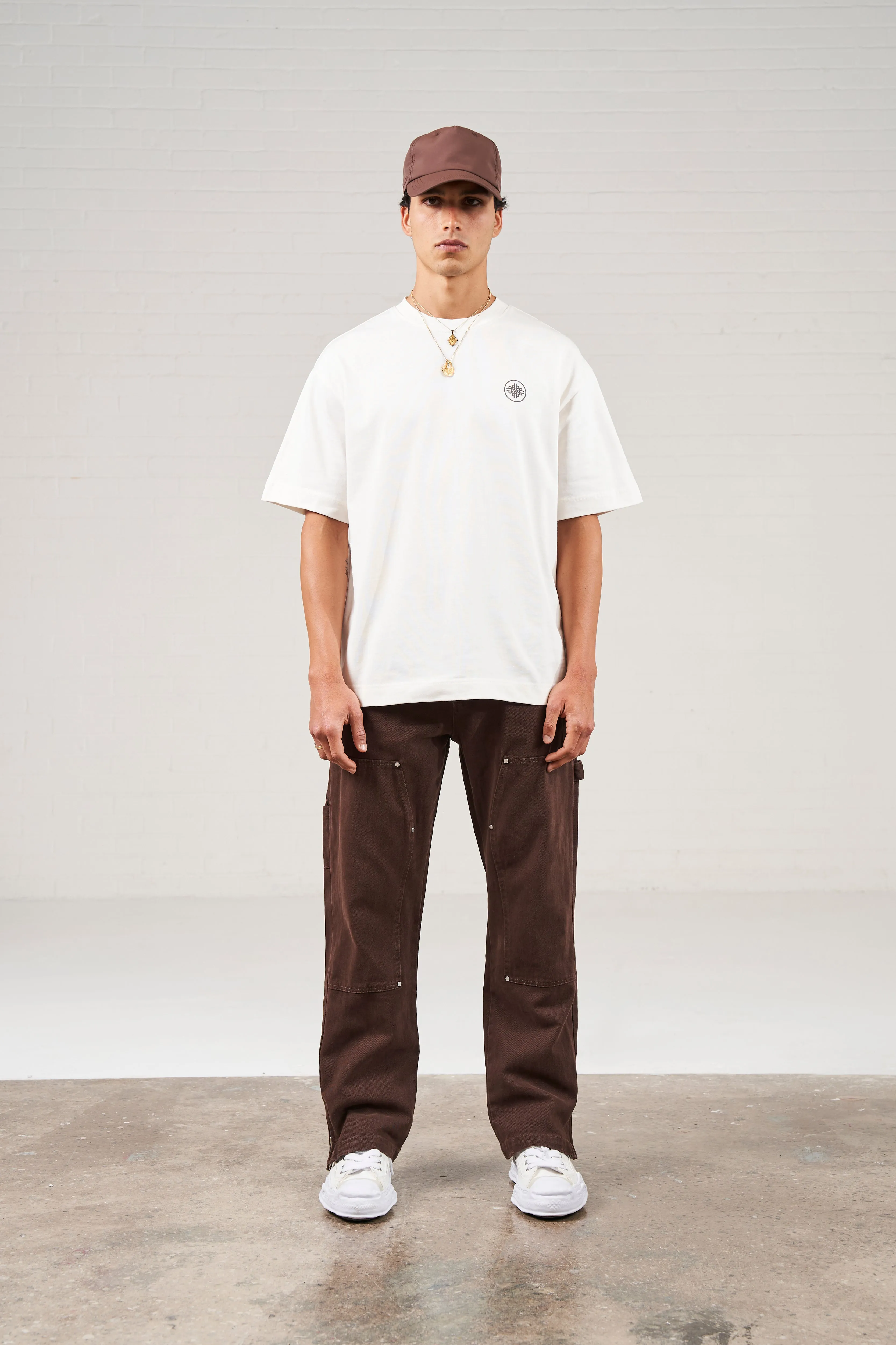TWILL RIVET DETAIL CARPENTER PANT - DARK BROWN
