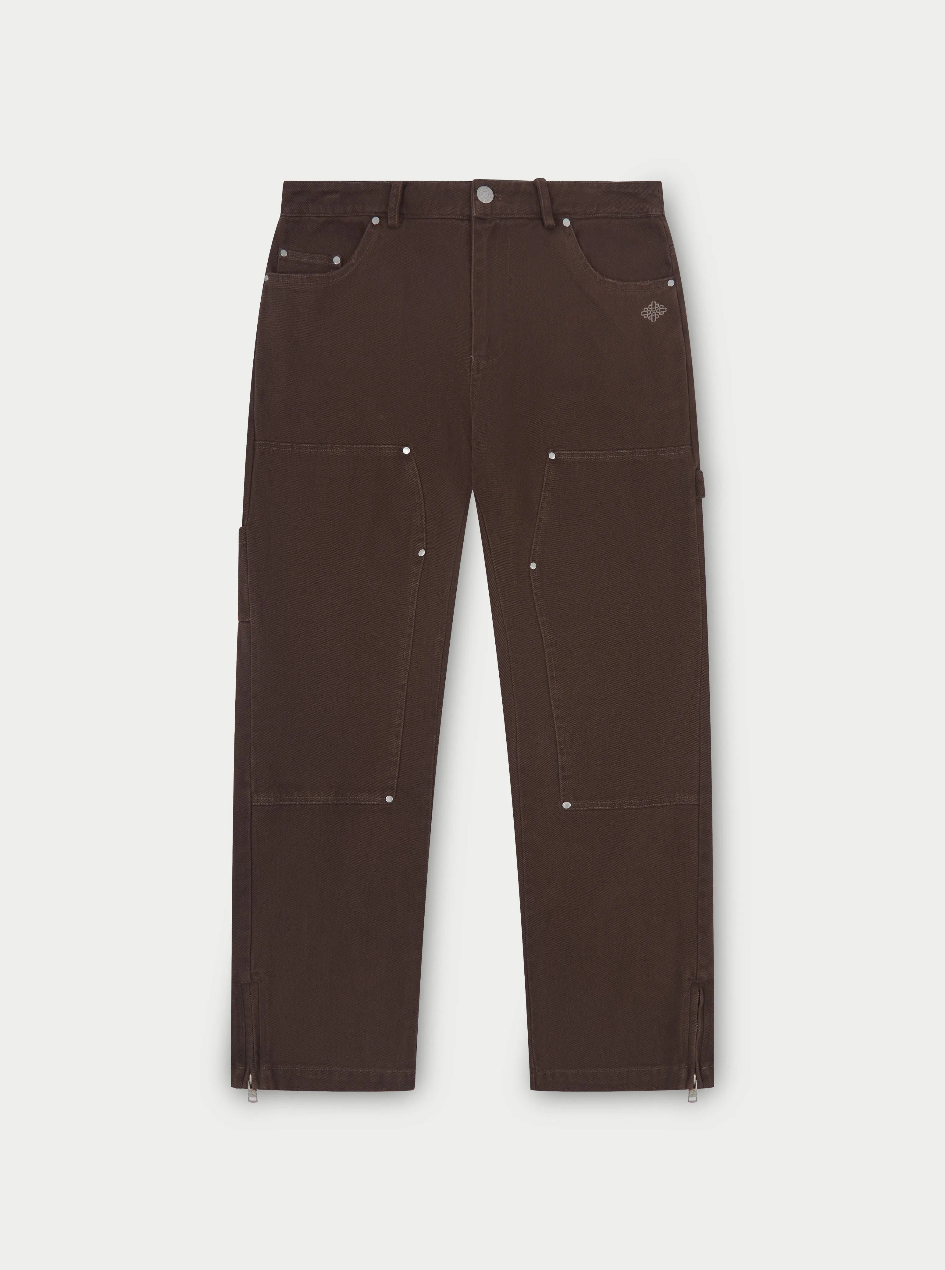 TWILL RIVET DETAIL CARPENTER PANT - DARK BROWN