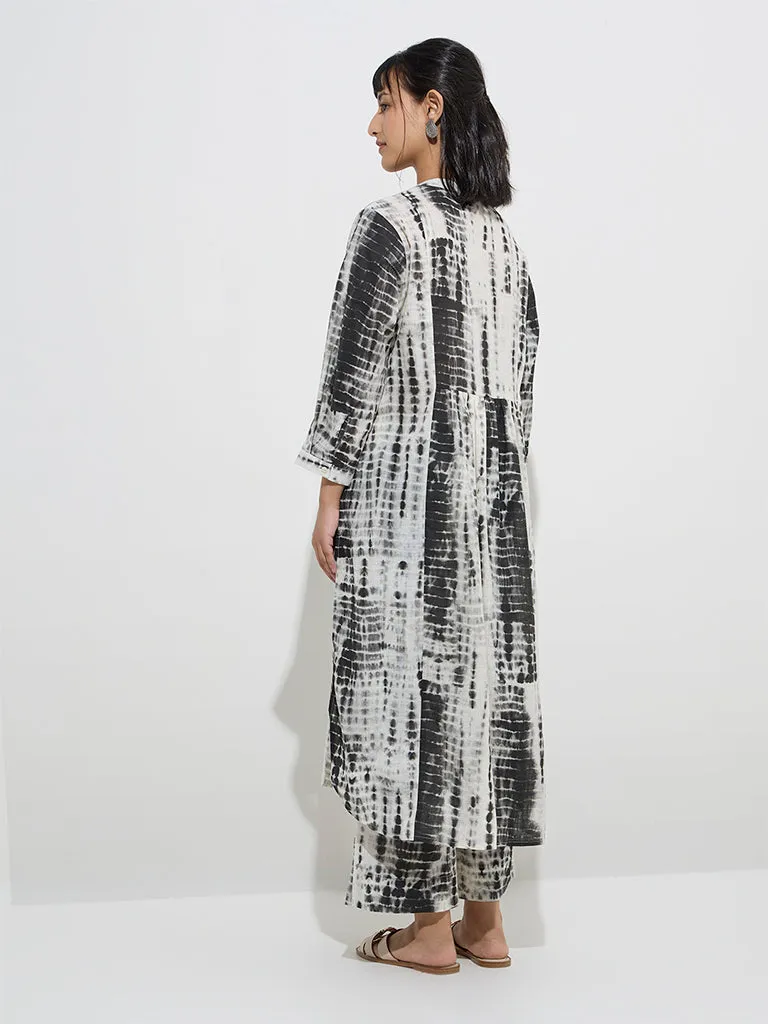 Utsa Black Tie-Dye Printed Cotton A-Line Kurta