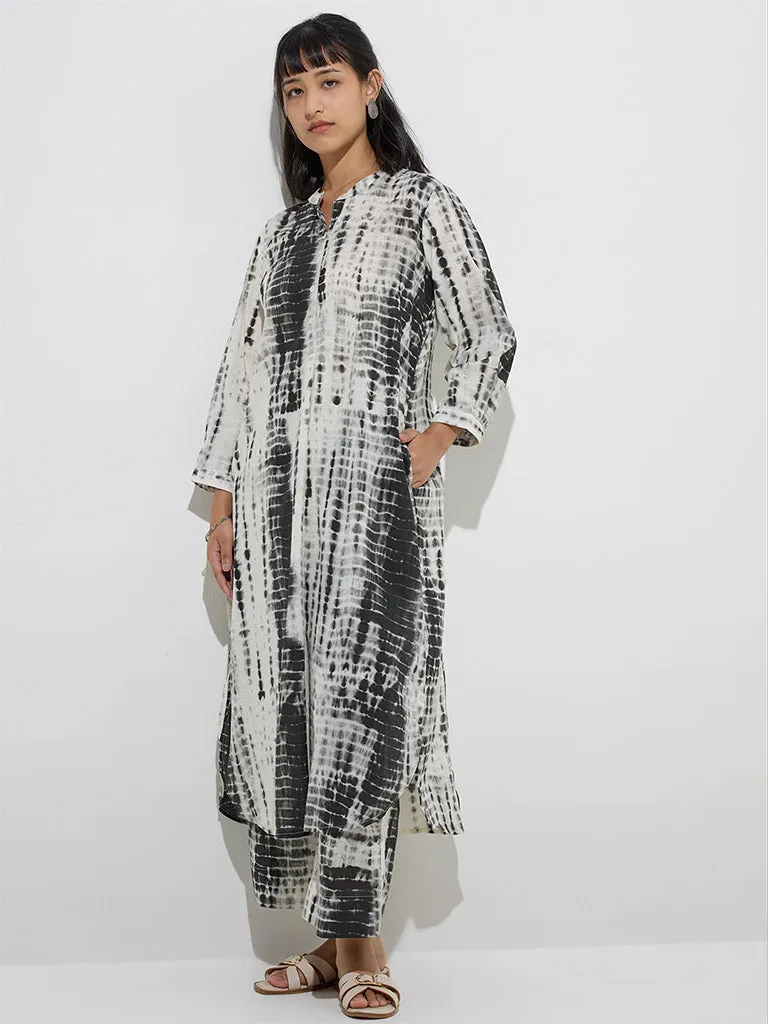 Utsa Black Tie-Dye Printed Cotton A-Line Kurta