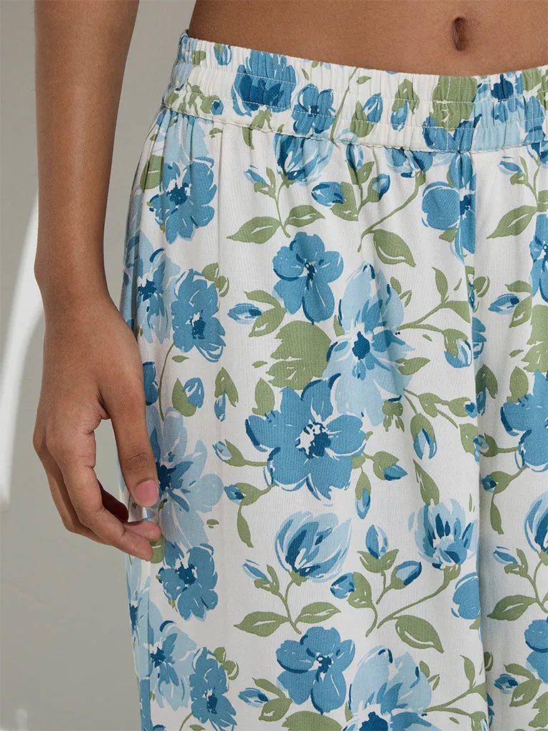 Utsa Blue Floral Printed Palazzos