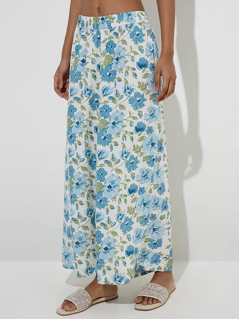 Utsa Blue Floral Printed Palazzos
