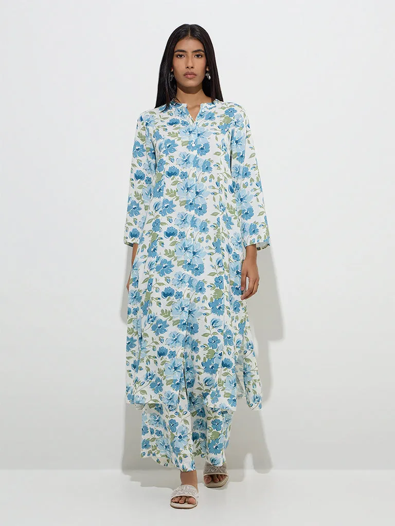 Utsa Blue Floral Printed Palazzos