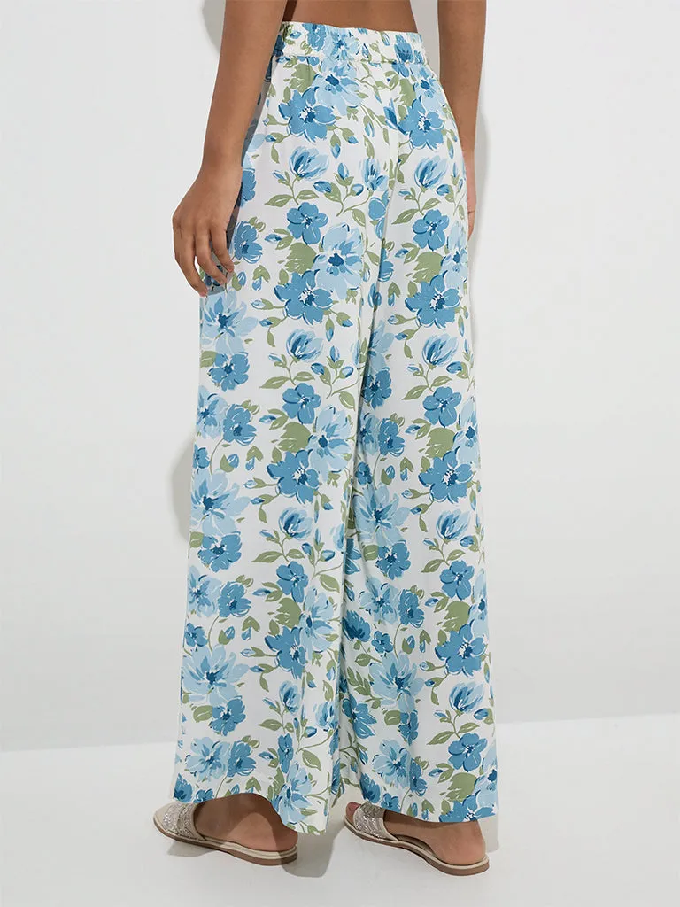 Utsa Blue Floral Printed Palazzos
